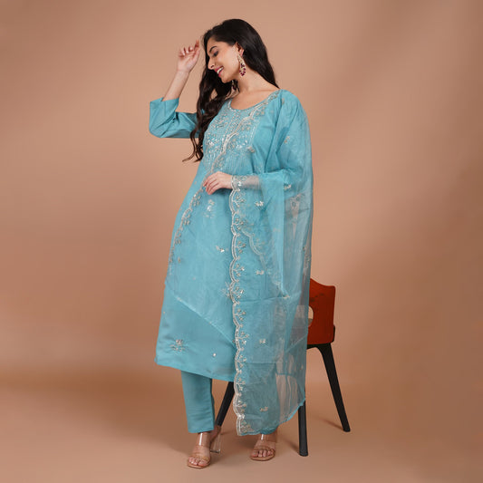 Sky Blue Organza with Dupatta