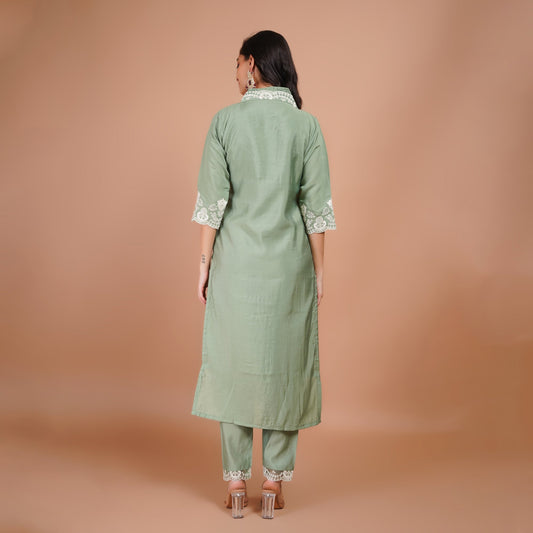 Pistachio Green Silk Dupatta Set