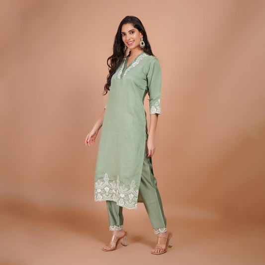 Pistachio Green Silk Dupatta Set