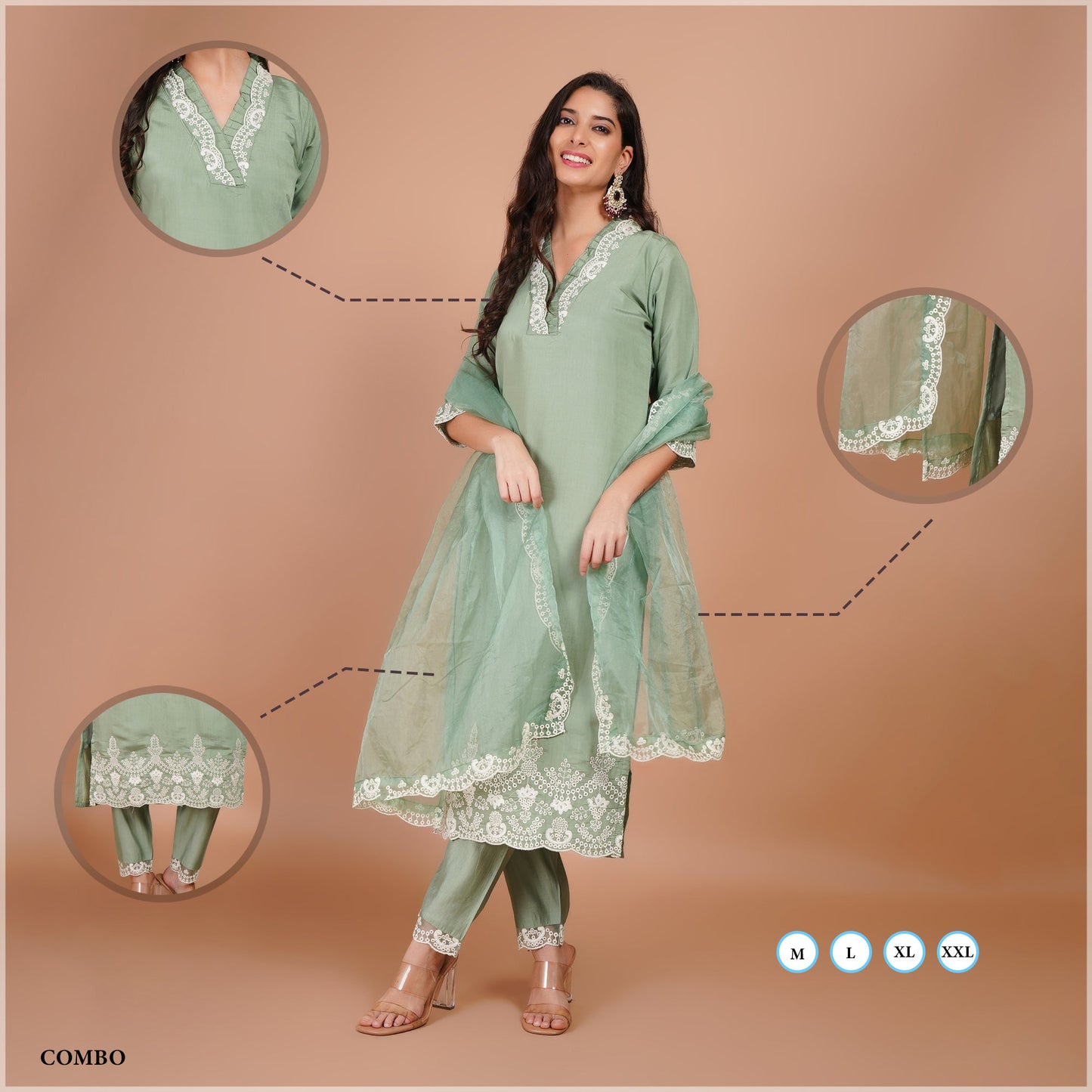 Pistachio Green Silk Dupatta Set