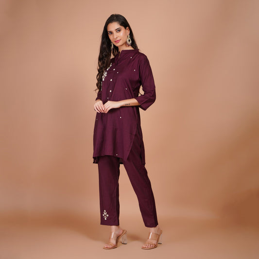 Purple Coord Set with Embroidery