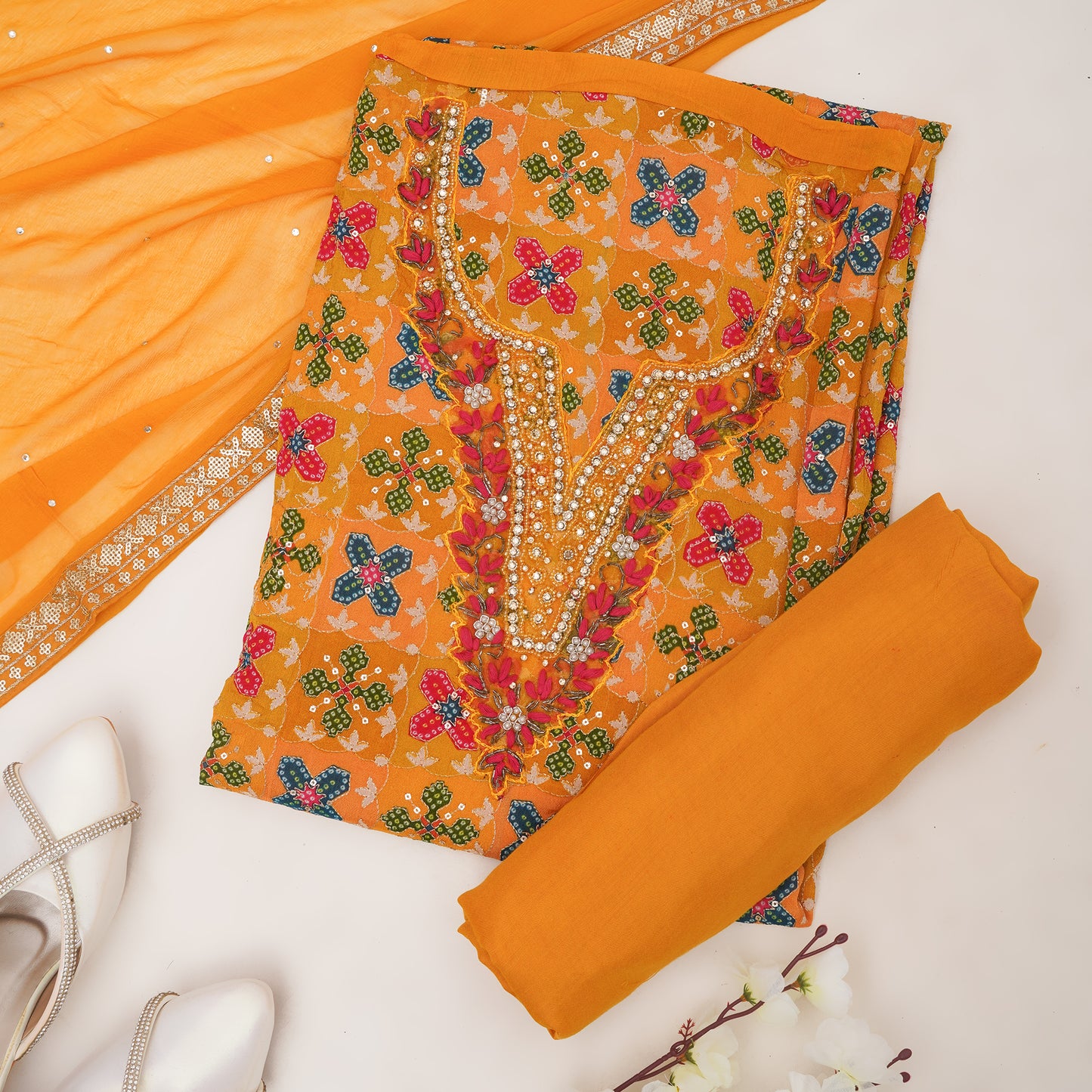 Unstitched Jari Moti Embroidery Suit Fabric