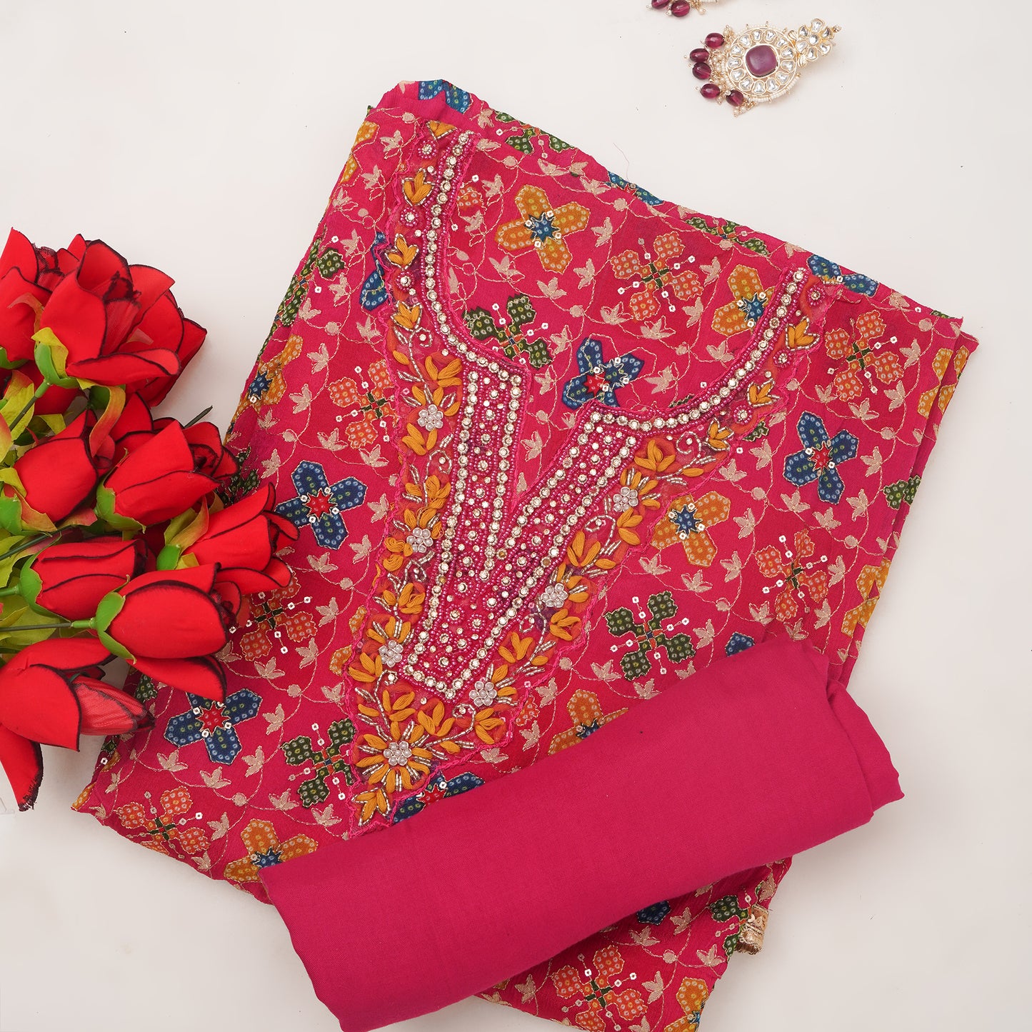 Unstitched Jari Moti Embroidery Suit Fabric