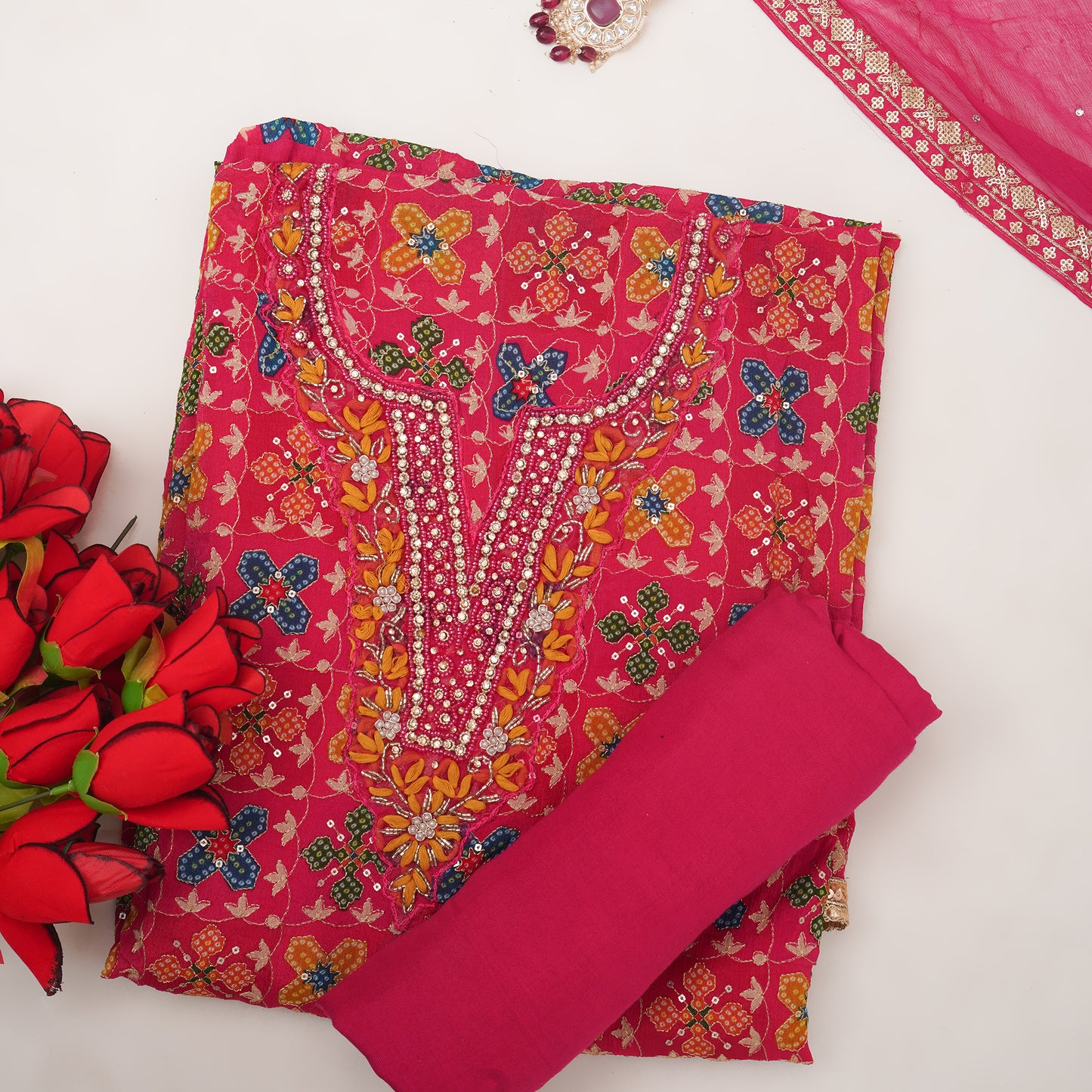 Unstitched Jari Moti Embroidery Suit Fabric