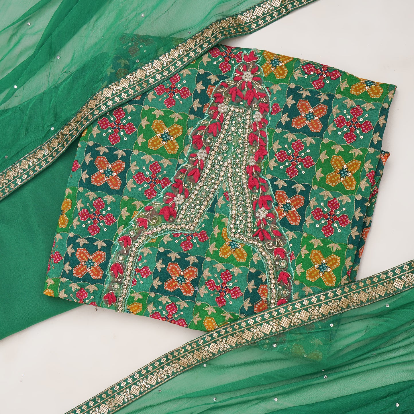 Unstitched Jari Moti Embroidery Suit Fabric