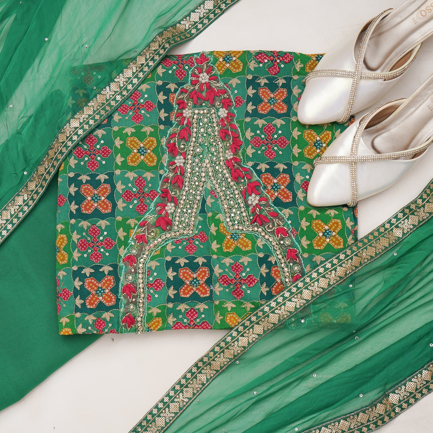 Unstitched Jari Moti Embroidery Suit Fabric