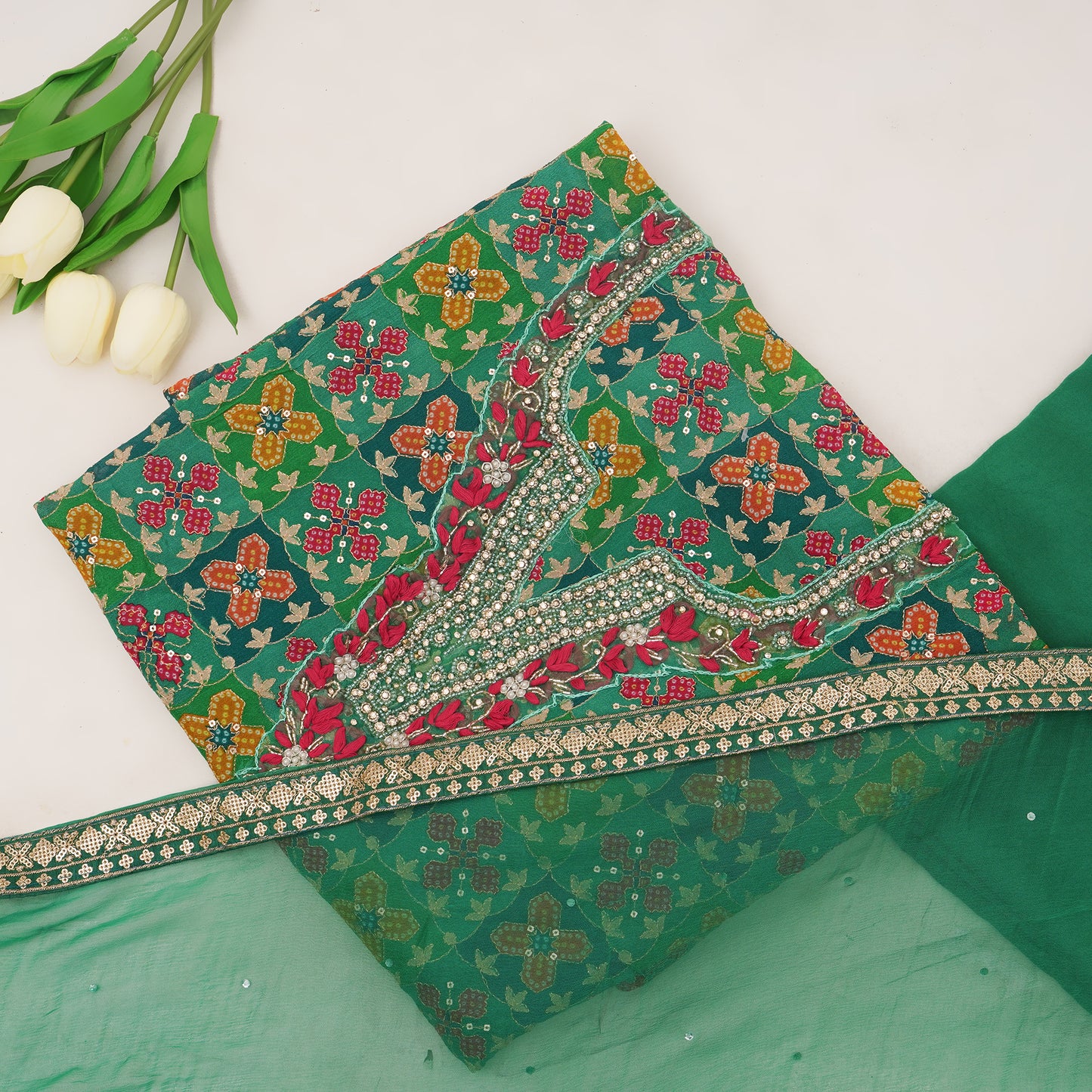 Unstitched Jari Moti Embroidery Suit Fabric