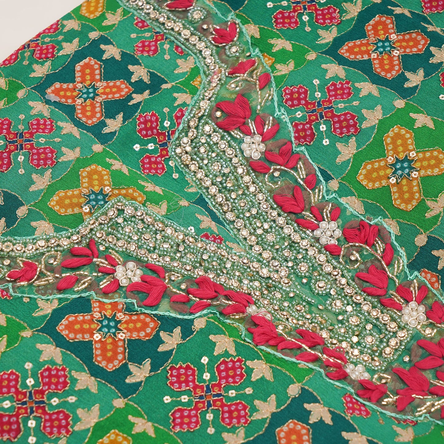 Unstitched Jari Moti Embroidery Suit Fabric
