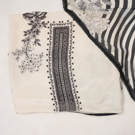 Black & Cream Cutdana Work Unstitched Suit Set