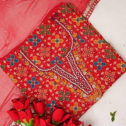 Unstitched Jari Moti Embroidery Suit Fabric