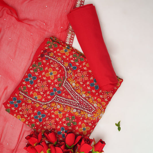Unstitched Jari Moti Embroidery Suit Fabric