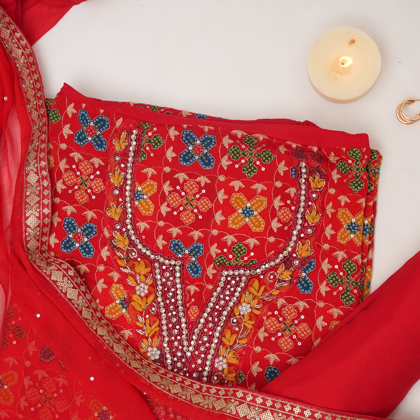 Unstitched Jari Moti Embroidery Suit Fabric