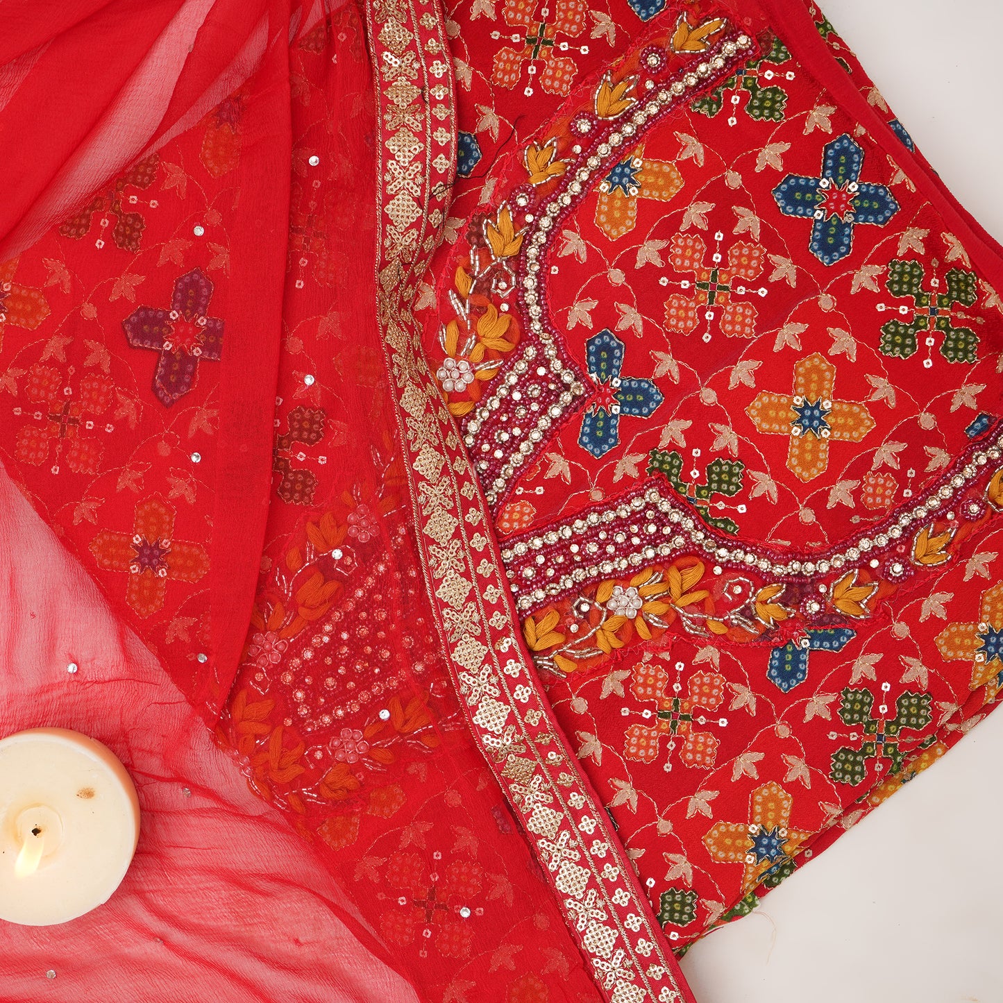 Unstitched Jari Moti Embroidery Suit Fabric