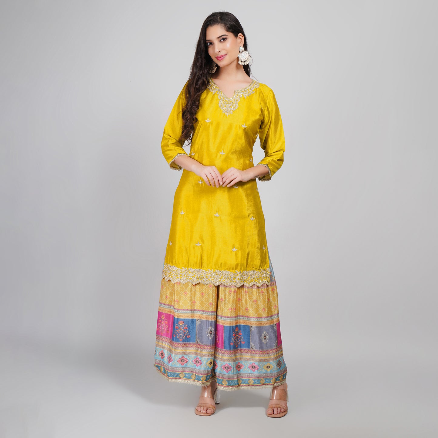Mustard Silk Sharara Suit Set