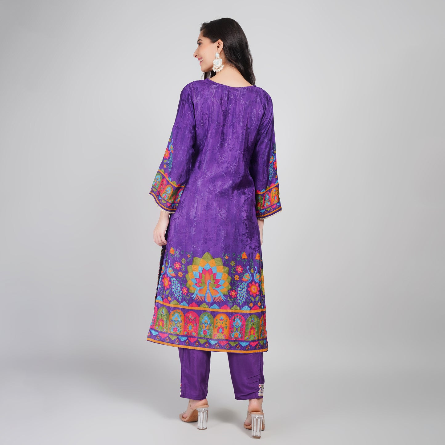 Purple Silk Embroidered Suit Set with Dupatta
