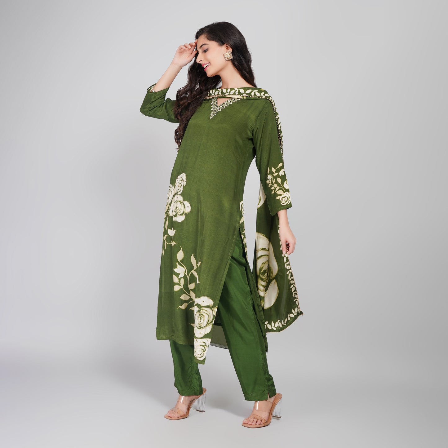 Floral Cotton Suit Set with Dupatta