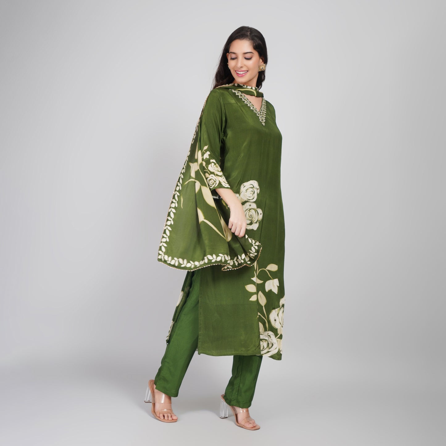 Floral Cotton Suit Set with Dupatta