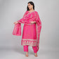 Hot Pink Silk Suit with Embroidery, Dupatta & Pant