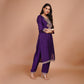 Purple Silk Kurti Set with Embroidery & Dupatta