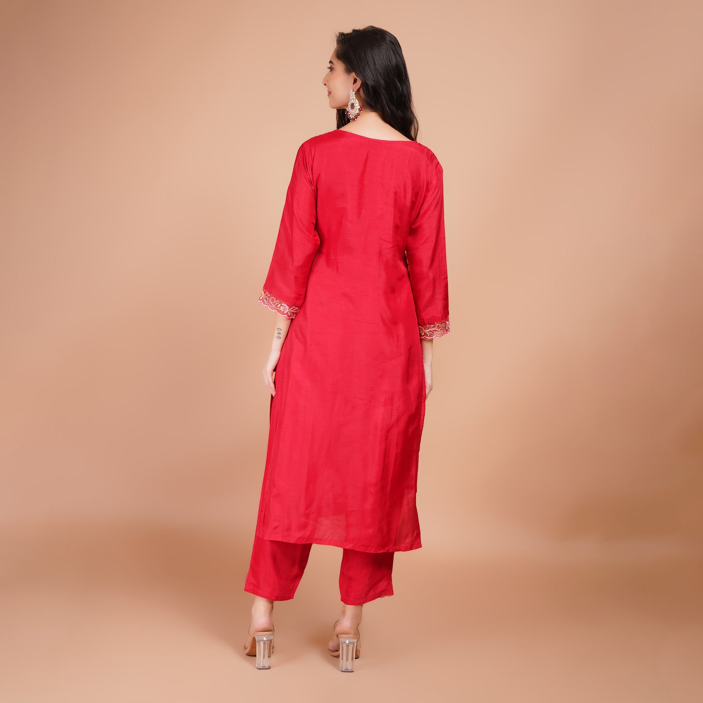 Red Jari Dabka Organza Kurti Set – Festive Wear