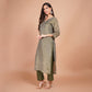 Olive Green Printed Kurta Set with Dupatta