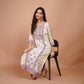 White & Purple Embroidered Kurta Set with Dupatta