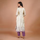 White & Purple Embroidered Kurta Set with Dupatta
