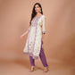 White & Purple Embroidered Kurta Set with Dupatta