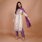 White & Purple Embroidered Kurta Set with Dupatta