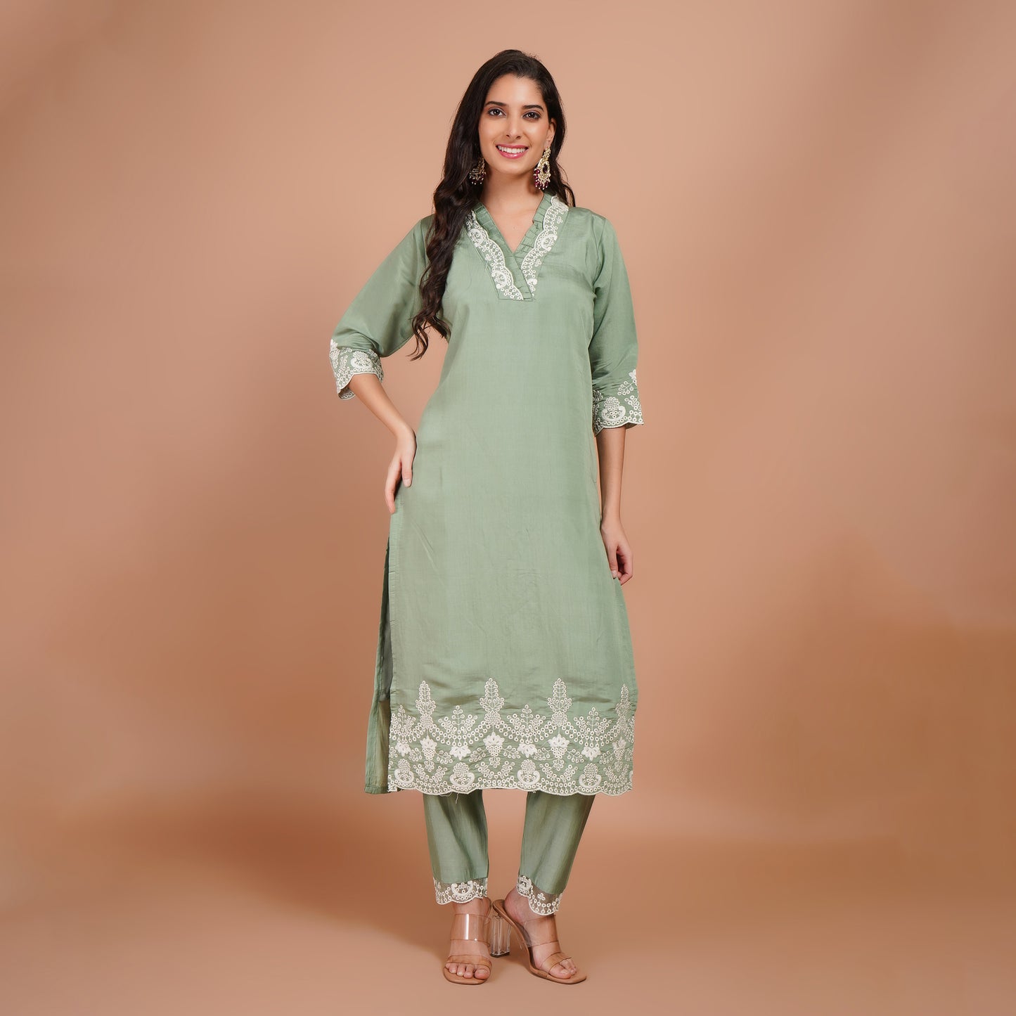 Pistachio Green Silk Dupatta Set